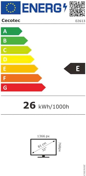 Cecotec TV, Televisor LED de 32Pulgadas, HD, Resolución de imágenes y Videos óptima, Sistema Dolby, Memoria Flash, Conectividad HDMI/USB, Mando a Distancia [Clase de eficiencia energética E]